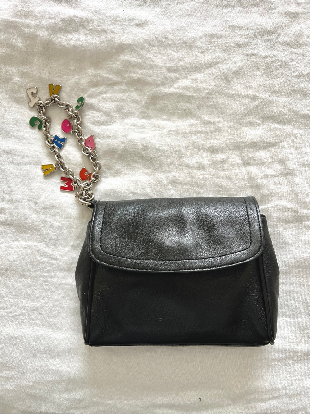 Marc Jacobs Archival y2k Black Leather Clutch Bag with Silver Charm Chain EUC
